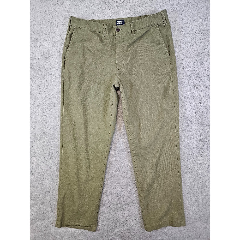 Lands' End Chino Pants Men's 38 Traditional Fit Olive Green Casual Cotton Blend